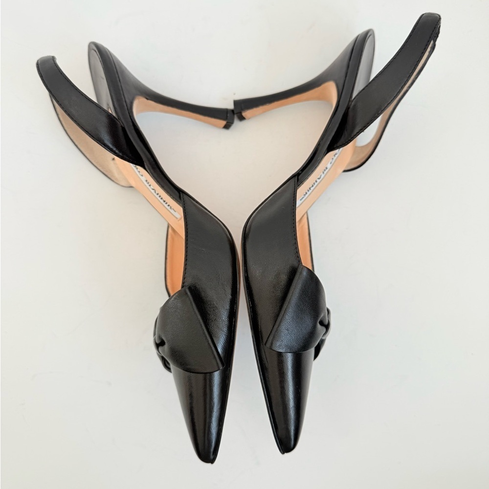 Manolo Blahnik Vintage Black Leather bow embellish slingback pumps EU36.5 - Picture 4 of 8